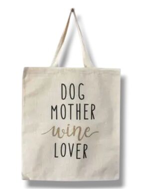 Dog Mother Wine Lover Canvas Tote Bag - Cream